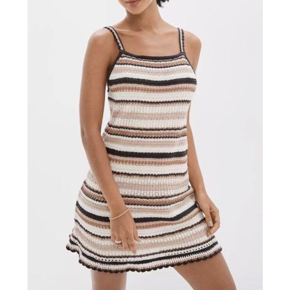 American Eagle Outfitters Crochet Mini Dress in Brown and Cream